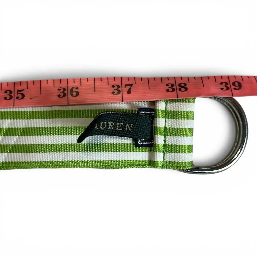 Vintage Lauren Ralph Lauren Ribbon D Ring Belt 38”Length USA Y2K Green Striped